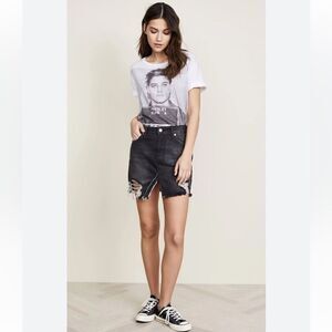 Free People NWT black distressed mini relaxed denim Jean skirt - 26 ($60)